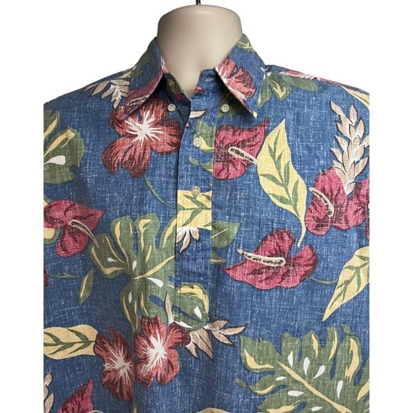 Reyn Spooner Hawaiian Aloha Floral Reverse Print Pullover Shirt Medium Pocket - Picture 6 of 9